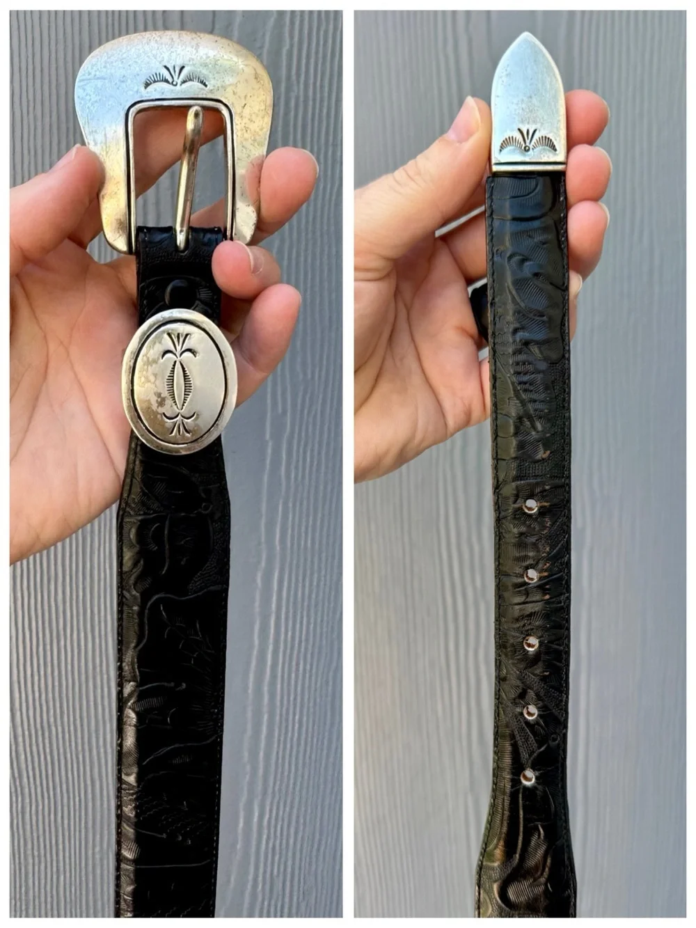 Vintage Justin Western Belt, Black Tooled (Embossed) Floral Leather sz. 30 - Picture 11 of 17